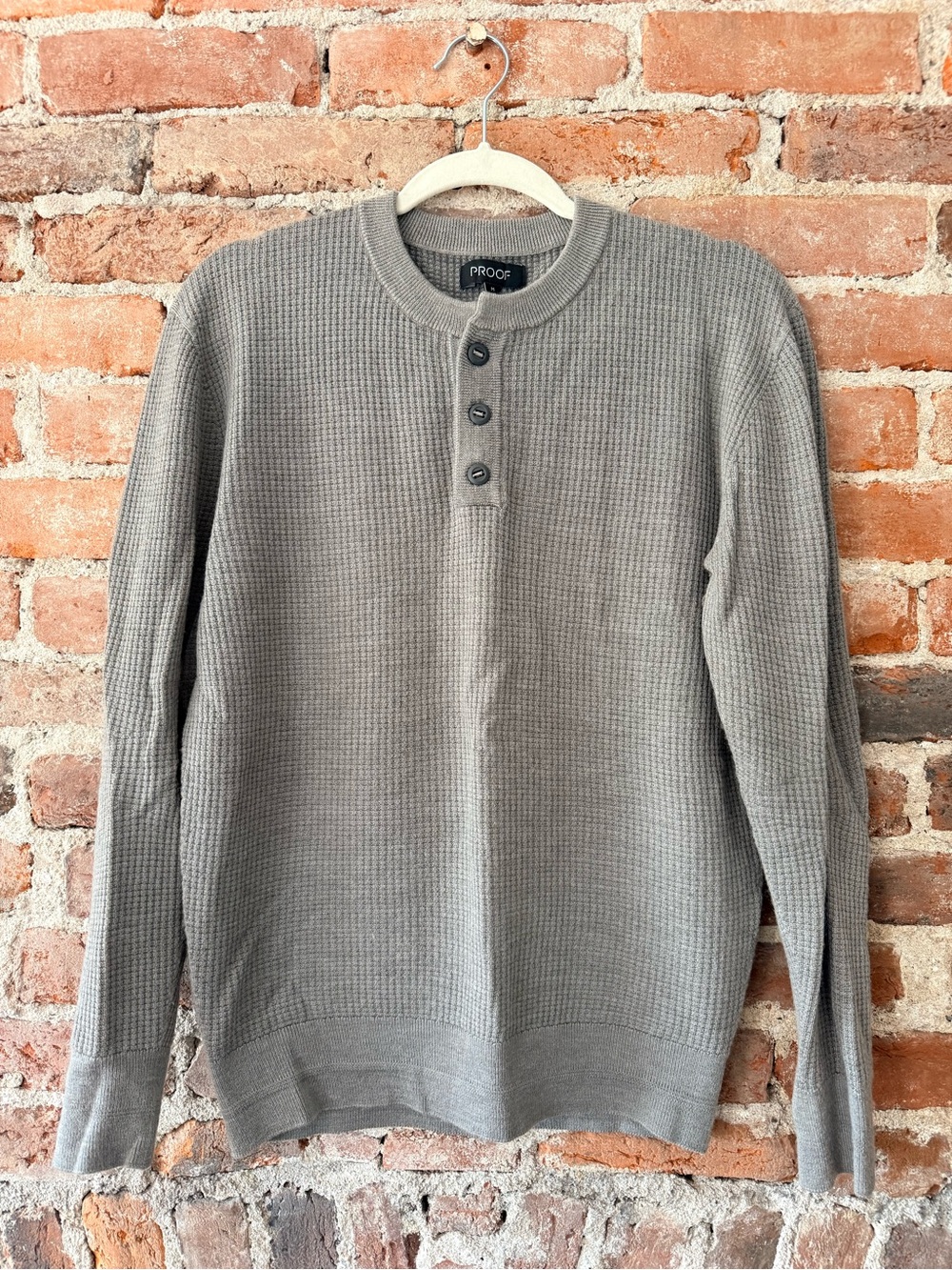 Men’s Gray Henley Waffle Knit Sweater